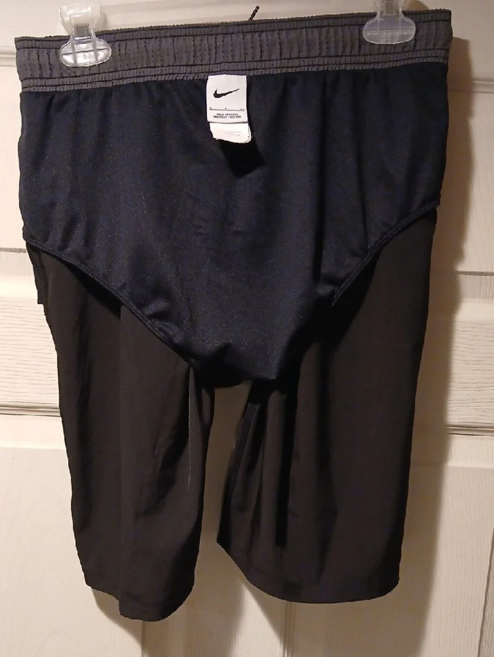 Nike Men’s Black Swim Trunks with White Swoosh and Gray Panels